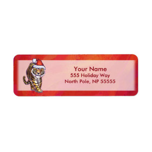 Tiger Christmas on Red Return Address Label