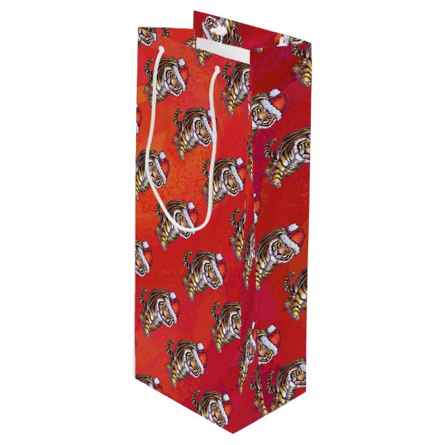 Tiger Christmas on Red Wine Gift Bag (Front Angled)