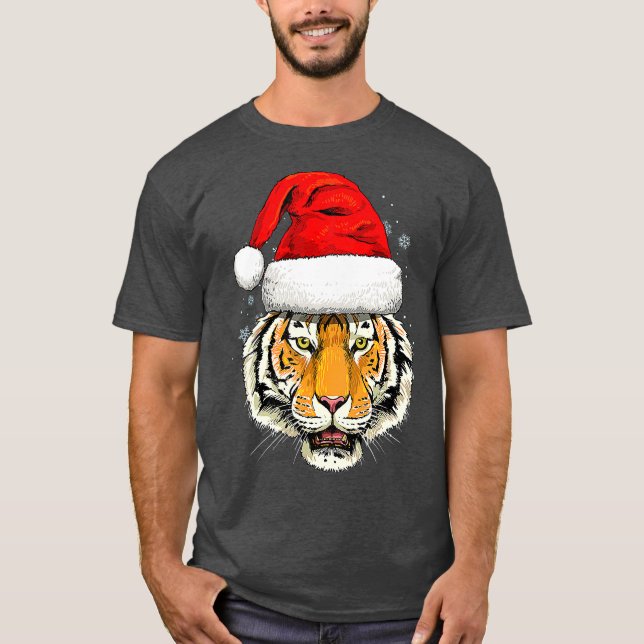Tiger Christmas Santa Hat Xmas Gifts Kids Boys T-Shirt (Front)