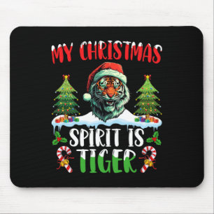 Tiger Christmas Santa Hat Xmas My Christmas Spirit Mouse Pad