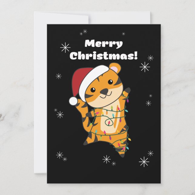 Tiger Christmas Snow Winter Animals Tiger Adult Cl Holiday Card (Front)