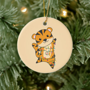 Tiger Christmas Snow Winter Animals Tiger Ceramic  Ornament