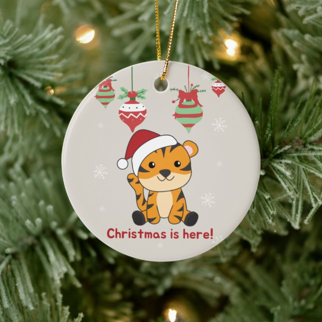 Tiger Christmas Snow Winter Animals Tiger Ceramic  Ornament (Tree)