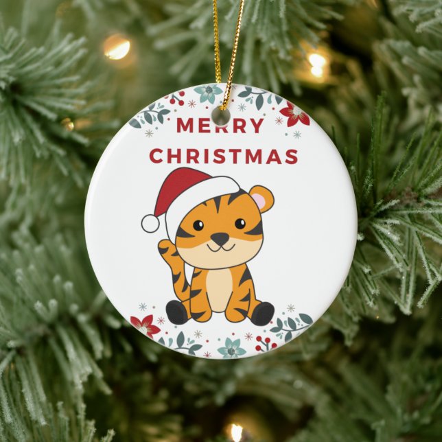 Tiger Christmas Snow Winter Animals Tiger Ceramic  Ornament (Tree)
