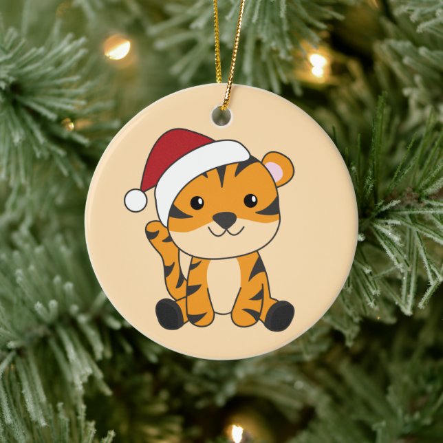 Tiger Christmas Snow Winter Animals Tiger Ceramic  Ornament (Tree)