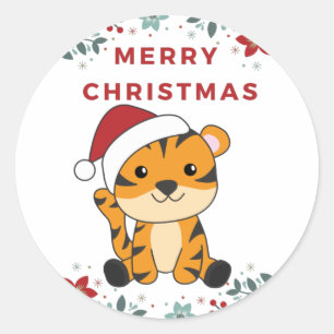 Tiger Christmas Snow Winter Animals Tiger Classic  Classic Round Sticker