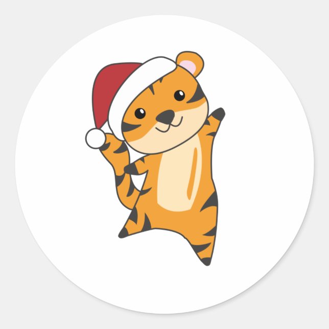 Tiger Christmas Snow Winter Animals Tiger Classic Round Sticker (Front)
