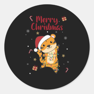 Tiger Christmas Snow Winter Animals Tiger Classic Round Sticker