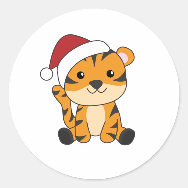 Tiger Christmas Snow Winter Animals Tiger Classic Round Sticker (Front)