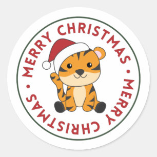 Tiger Christmas Snow Winter Animals Tiger Classic Round Sticker