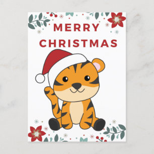 Tiger Christmas Snow Winter Animals Tiger Holiday  Postcard