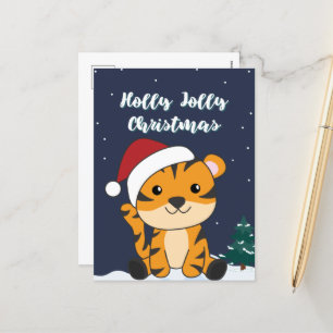 Tiger Christmas Snow Winter Animals Tiger Holiday Postcard
