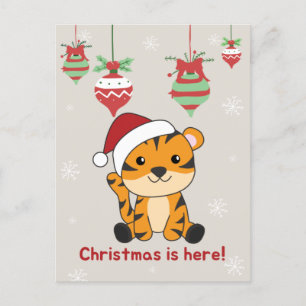 Tiger Christmas Snow Winter Animals Tiger Holiday Postcard