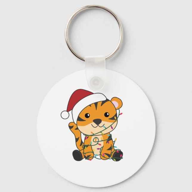 Tiger Christmas Snow Winter Animals Tiger Key Ring (Front)