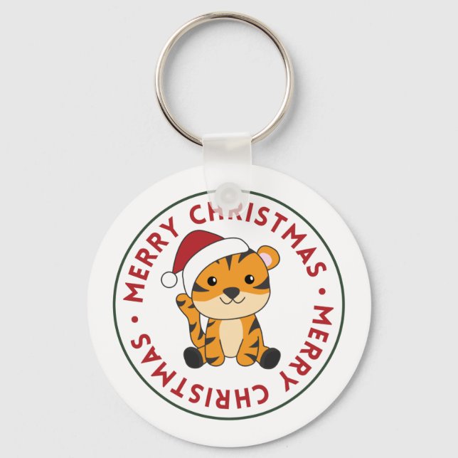 Tiger Christmas Snow Winter Animals Tiger Keychain (Front)