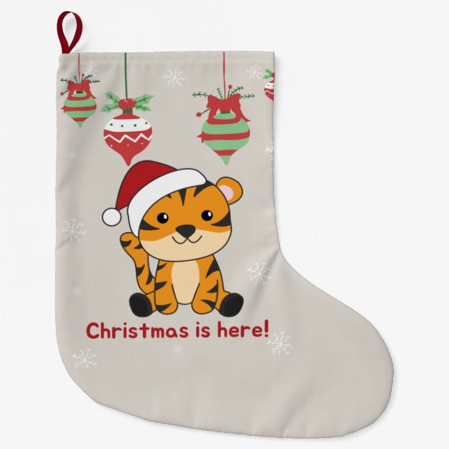 Tiger Christmas Snow Winter Animals Tiger Large Ch Stocking (Front)