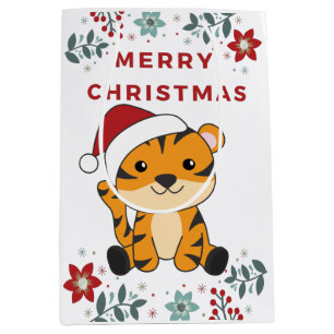 Tiger Christmas Snow Winter Animals Tiger Medium Gift Bag