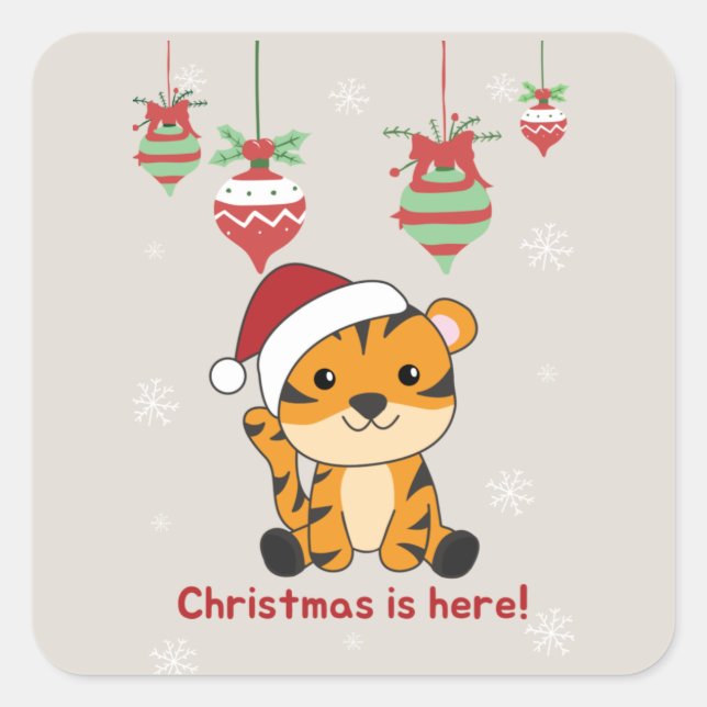 Tiger Christmas Snow Winter Animals Tiger Square S Sticker (Front)