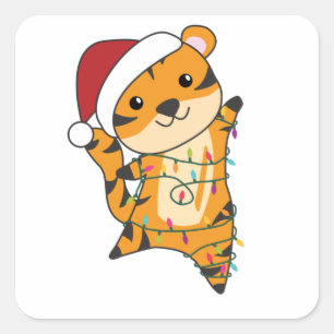 Tiger Christmas Snow Winter Animals Tiger Square Sticker