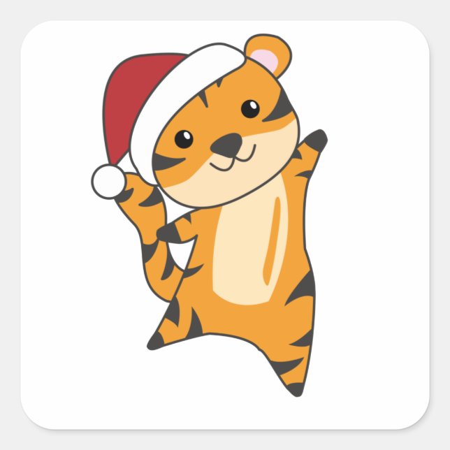 Tiger Christmas Snow Winter Animals Tiger Square Sticker (Front)