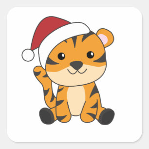 Tiger Christmas Snow Winter Animals Tiger Square Sticker