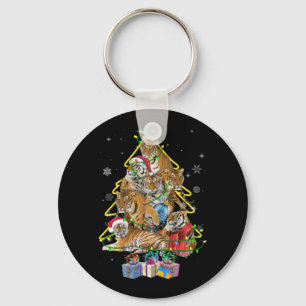 Tiger Christmas Tree Snow Funny Tiger Xmas Gift Key Ring