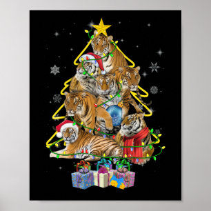 Tiger Christmas Tree Snow Funny Tiger Xmas Gift Poster