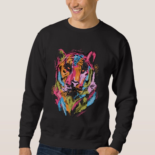 Tiger Colourful Art Animal Lovers Tiger Motif Sweatshirt (Front)