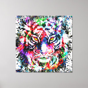 Tiger Colourful Tiger Drawing Abstract Art Fau Canvas Print