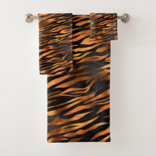 Tiger Copper Black Animal Print Bath Towel Set