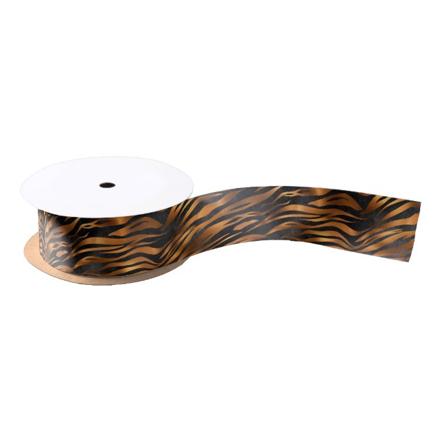 Tiger Copper Black Animal Print Satin Ribbon (Spool)