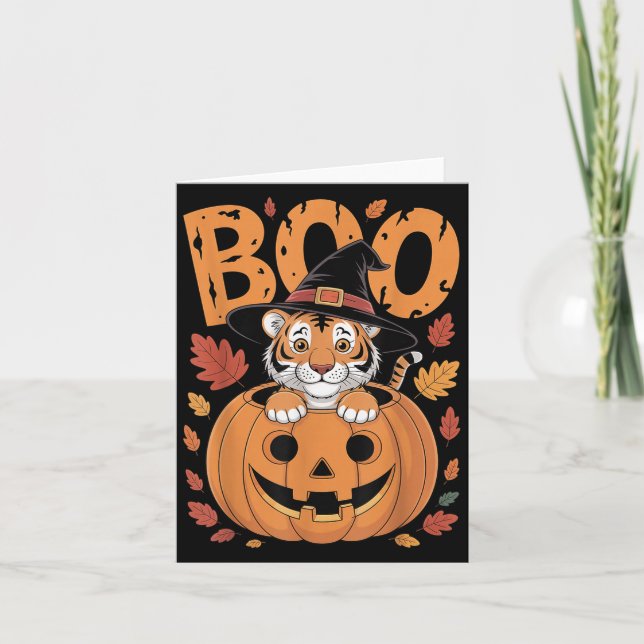Tiger Costume On Pumpkin Halloween Tiger  Card (Front)