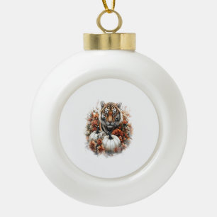 Tiger Country Pumpkin Ceramic Ball Christmas Ornament