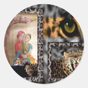 Tiger & Couple Art Print Classic Round Sticker