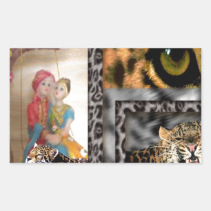 Tiger & Couple Art Print Rectangular Sticker