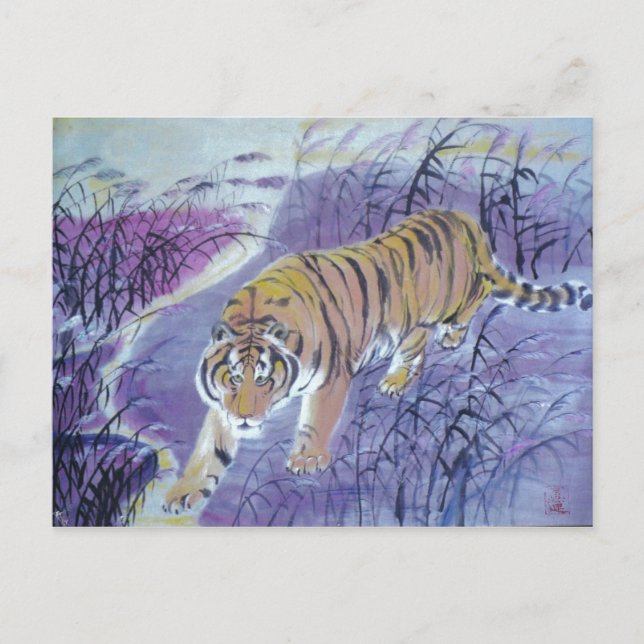 tiger crossing water postcard (Front)