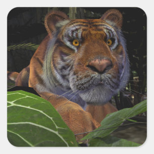 Tiger Crouching in the Jungle Square Sticker