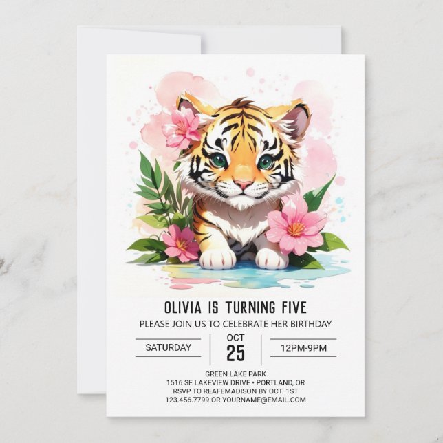 Tiger Cub Custom Birthday Invitation (Front)
