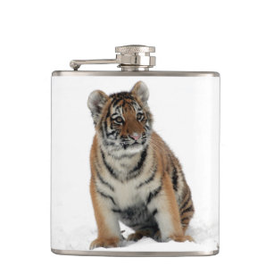 Tiger Cub in the Snow Photograph Hip Flask