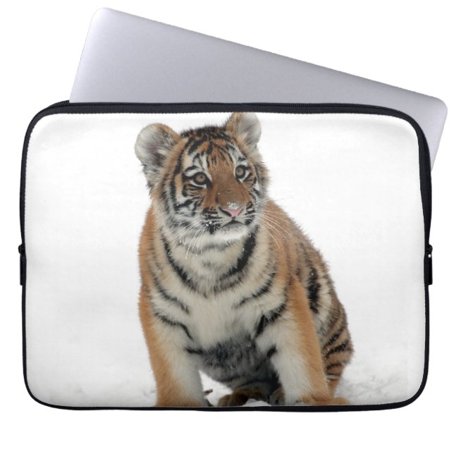 Tiger Cub in the Snow Photograph Laptop Sleeve (Front)