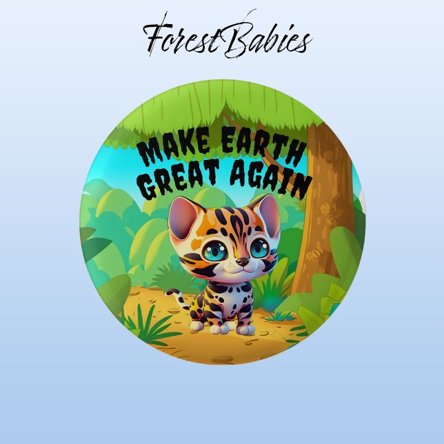Tiger Cub, Make Earth Great Again, Environmental 3 Cm Round Badge (Tiger 🐯 ForestBabies Button)