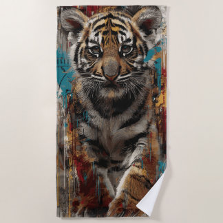 Tiger Cub Portrait Urban Wildlife Design Beach Towel