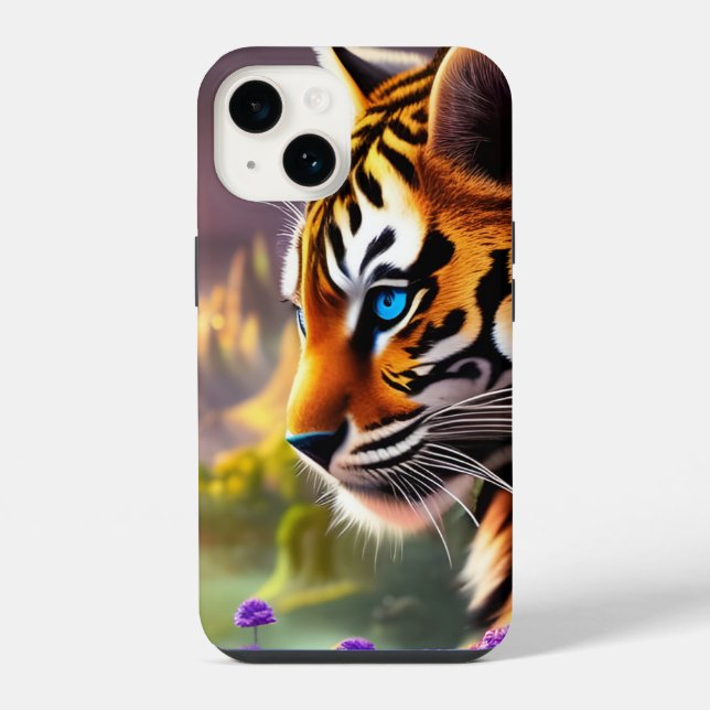 Tiger Cub,  Purple Flowers    iPhone Case (Back)
