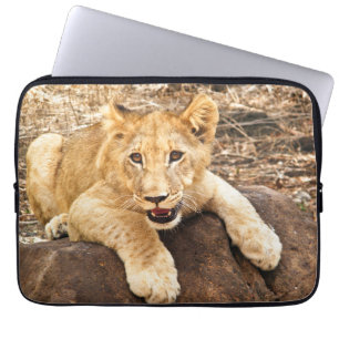 Tiger Cub Takes Breather On A Rock Laptop Sleeve