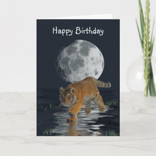 Tiger Cub Wild-Cat Full Moon Fantasy Birthday Card