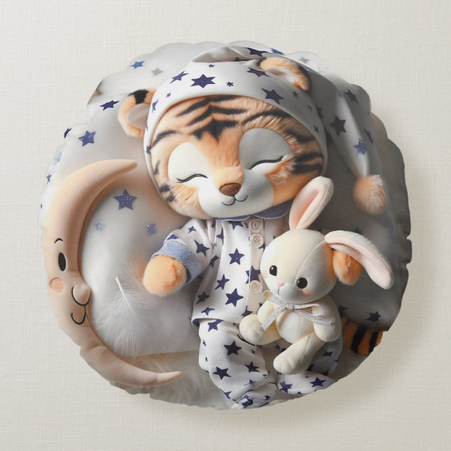 Tiger Cub with a Bunny, Collection by Natasha Us   Round Cushion (Front)