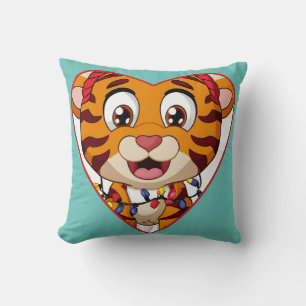 Tiger cub wrapped in Christmas lights cute cartoon Cushion