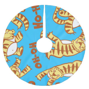 Tiger Cubs Cartoon: Funny Seamless. Brushed Polyester Tree Skirt