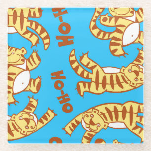 Tiger Cubs Cartoon: Funny Seamless. Glass Coaster
