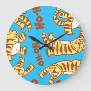 Tiger Cubs Cartoon: Funny Seamless. Large Clock